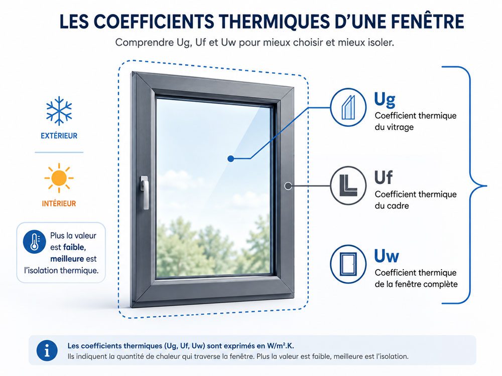 schema representant coefficient thermique fenetre ug uw uf